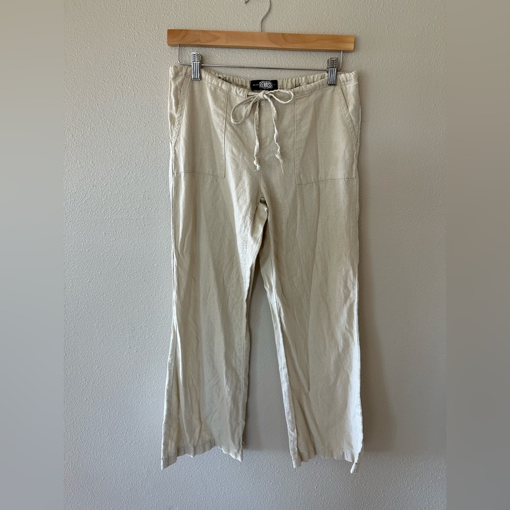 Rewash Linen Blend Lightweight Cream Wide Leg Tie Waist Pants Size S